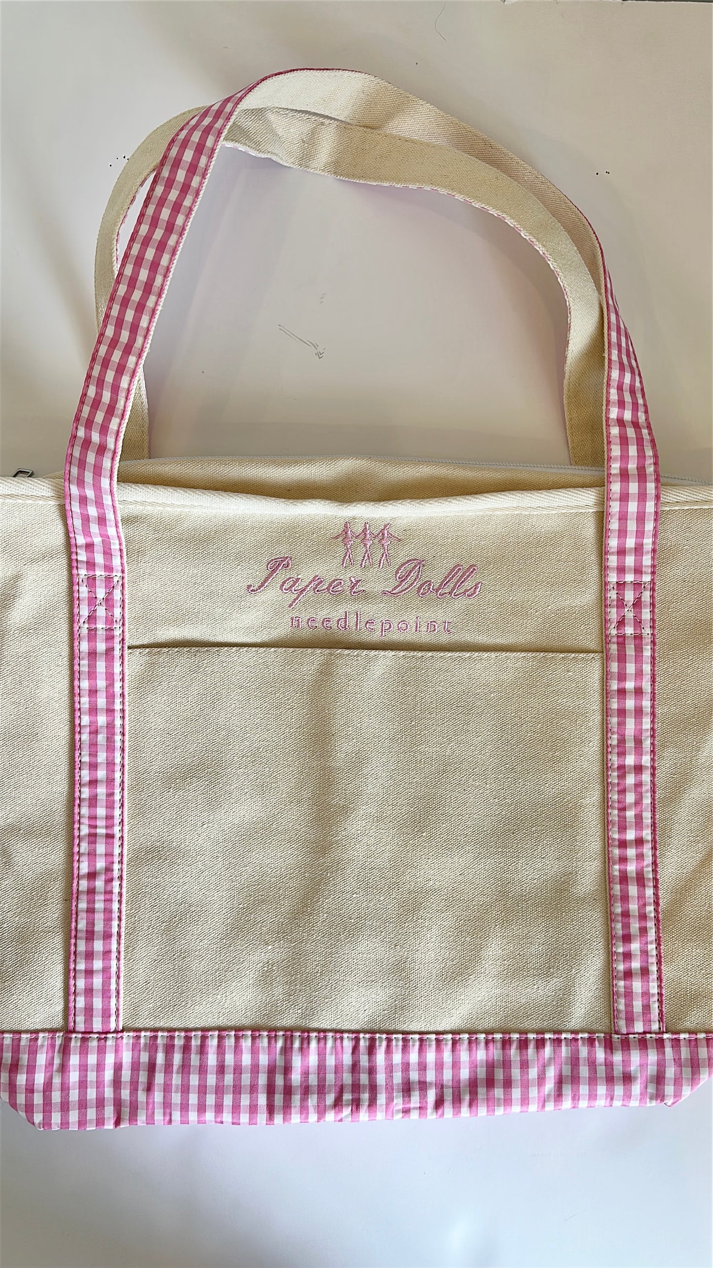 Paper Dolls Pink Embroidered Gingham Tote