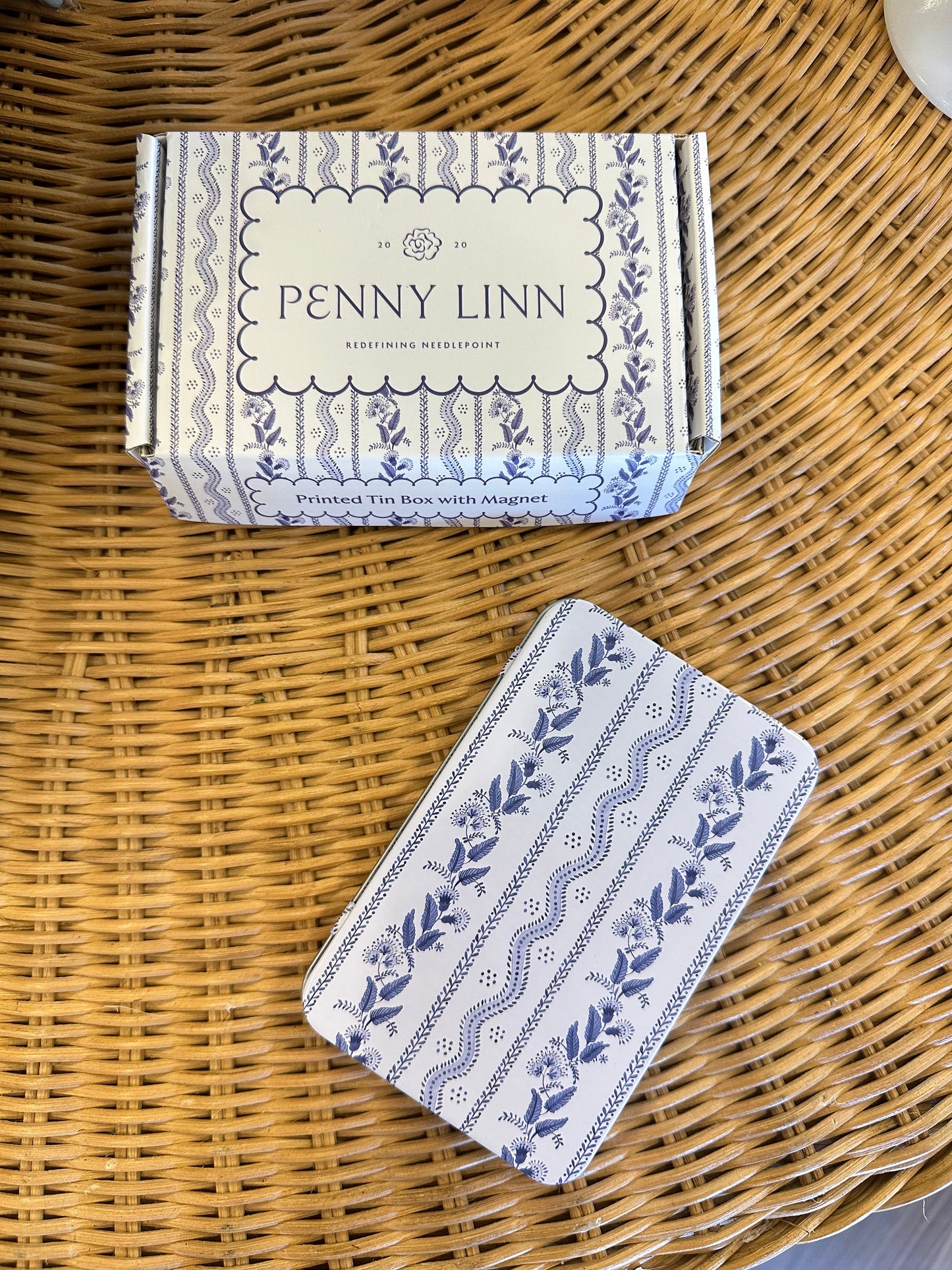Printed Tin Box with Magnet - Blue Emma Stripe
