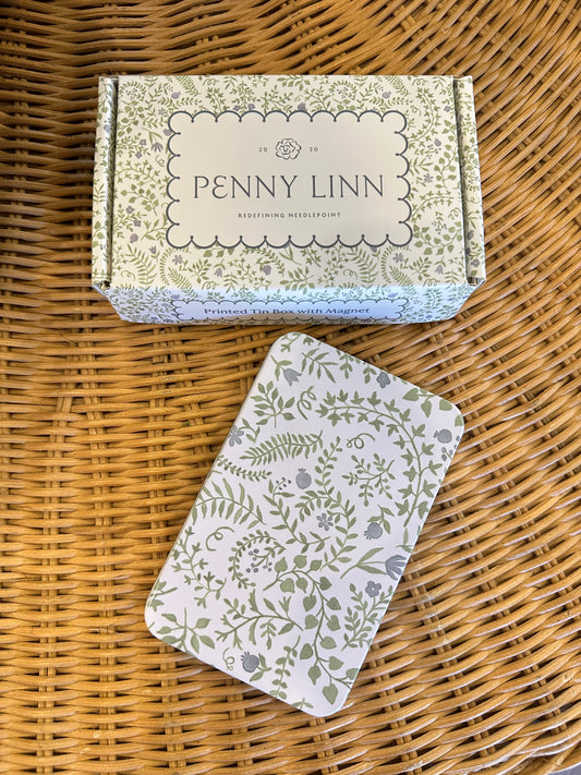 Printed Tin Box with Magnet - Green Paisley