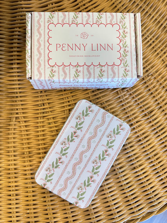 Printed Tin Box with Magnet - Pink Emma Stripe