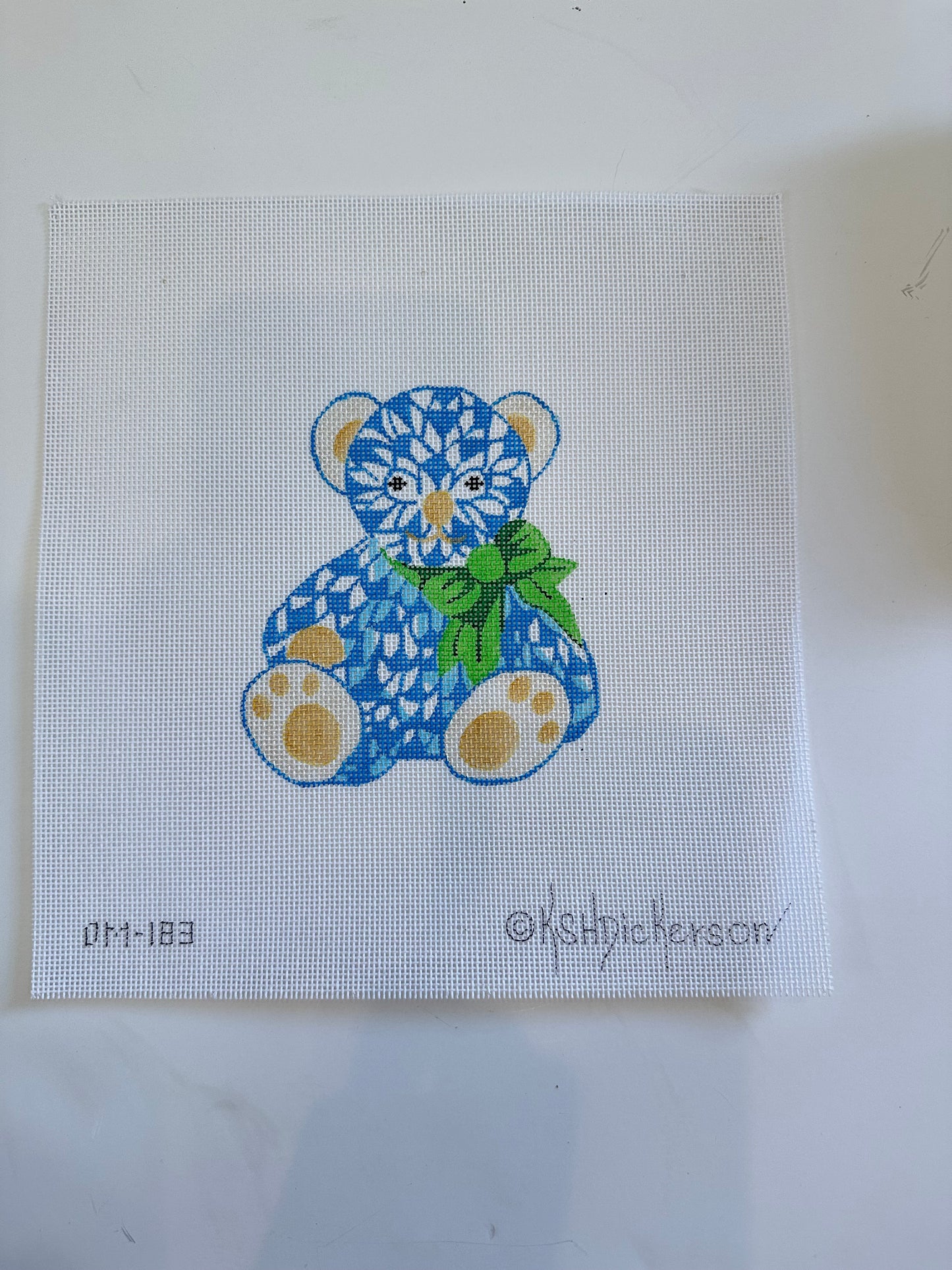 Blue Teddy w/Green Bow